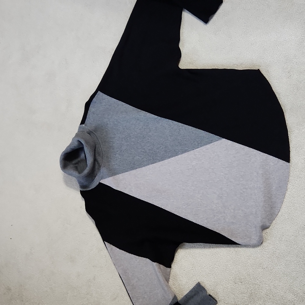 Dolman Colorblock Black Gray Brown Sweater Medium